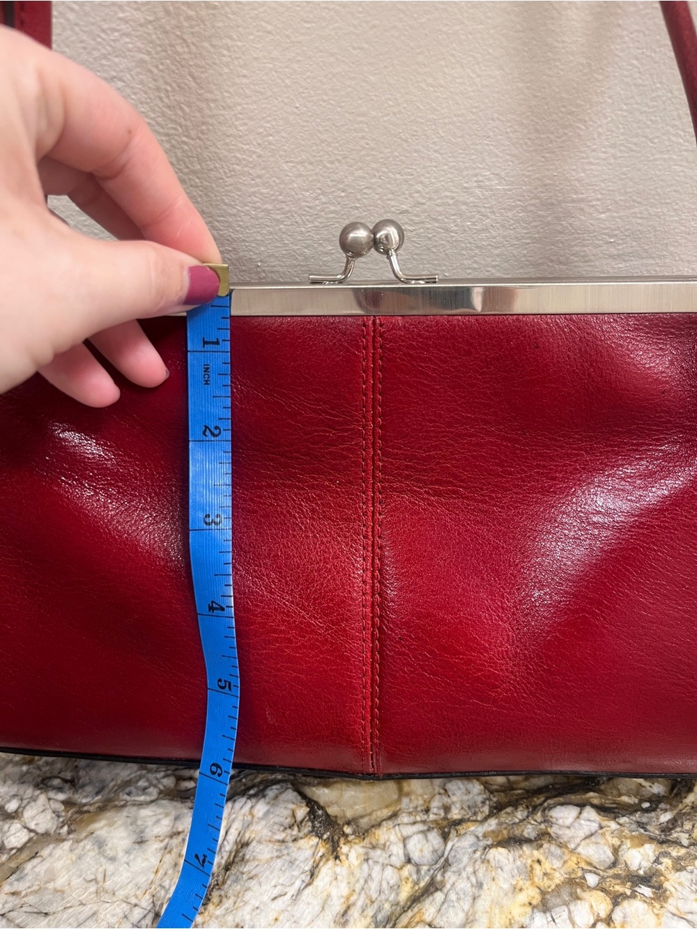 Vintage Pelle Studio Wilsons Leather Red Leather kiss-lock shoulder bag - Picture 3 of 12
